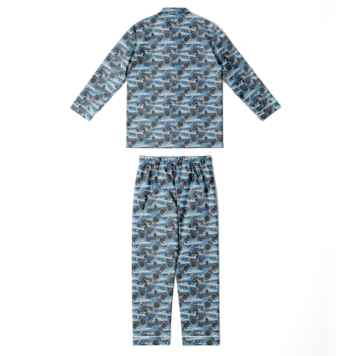 Men's Satin Blue Sky Aircraft Mechanic Pajamas - AOP