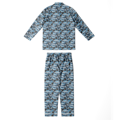 Men's Satin Blue Sky Aircraft Mechanic Pajamas - AOP