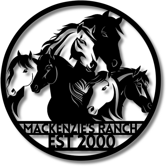 Custom Metal Hobby Horse Wall Art - Personalized Family Name and House Number Sign, Farmhouse Decor