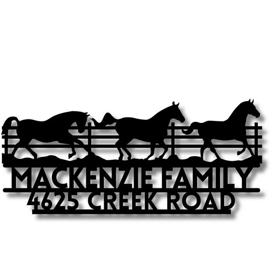 Custom Metal Horse Wall Art & Family Name Sign - Farmhouse Decor with House Numbers