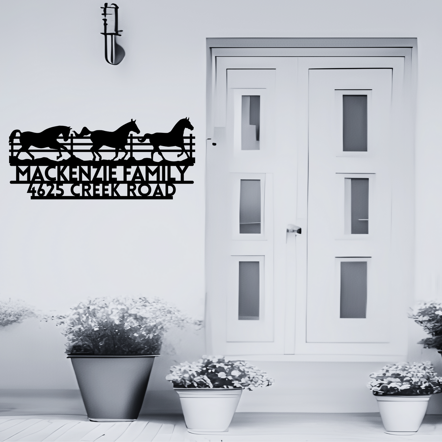 Custom Metal Horse Wall Art & Family Name Sign - Farmhouse Decor with House Numbers