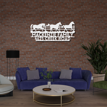 Custom Metal Horse Wall Art & Family Name Sign - Farmhouse Decor with House Numbers