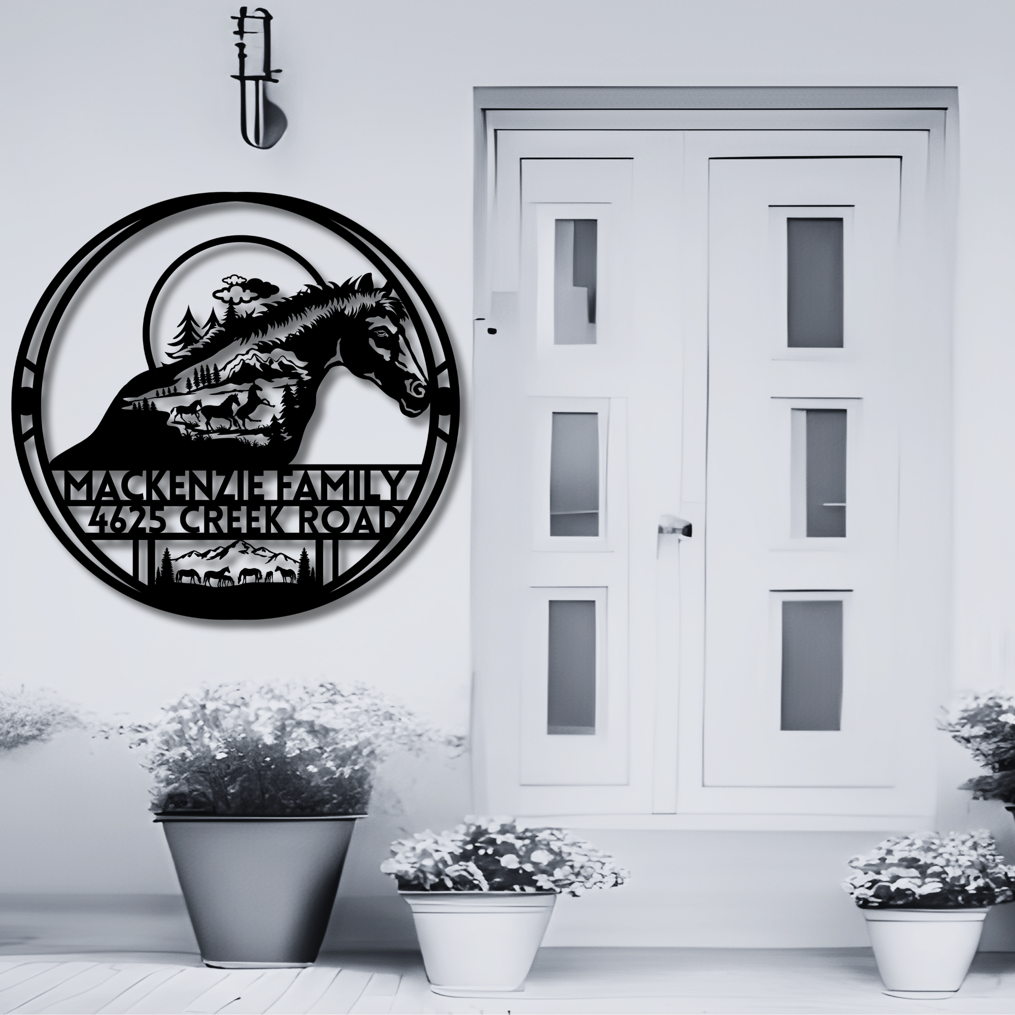 Custom Metal Horse Wall Art - Family Name & House Number Sign, Rustic Farmhouse Decor